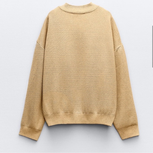 Zara Knit Bomber Cardigan with Gold Metallic Thread size Small - Picture 3 of 9